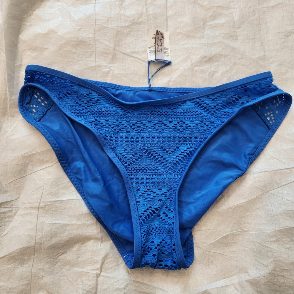 New Becca Women's Blue Crochet Hipster Bikini Bottom Swimwear S Small Flaw
